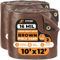 Xpose Safety Super Heavy-Duty 10' x 12' Brown Poly Tarp (2-Pack) - 16 Mil Waterproof & UV Resistant, Rip-Proof with Reinforced Edges & Grommets by XposeSafety