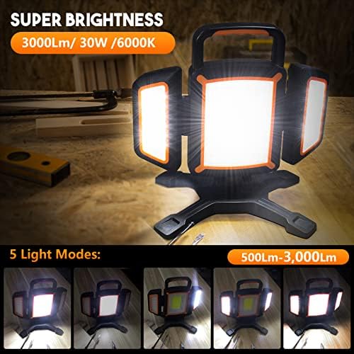 TRESDA 3000LM Rechargeable Work Light, Magnetic LED, Foldable & Portable - Image 3