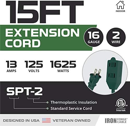 Iron Forge Cable 16 Gauge Green Indoor Extension Cord, 15 Ft - SJT - Image 2