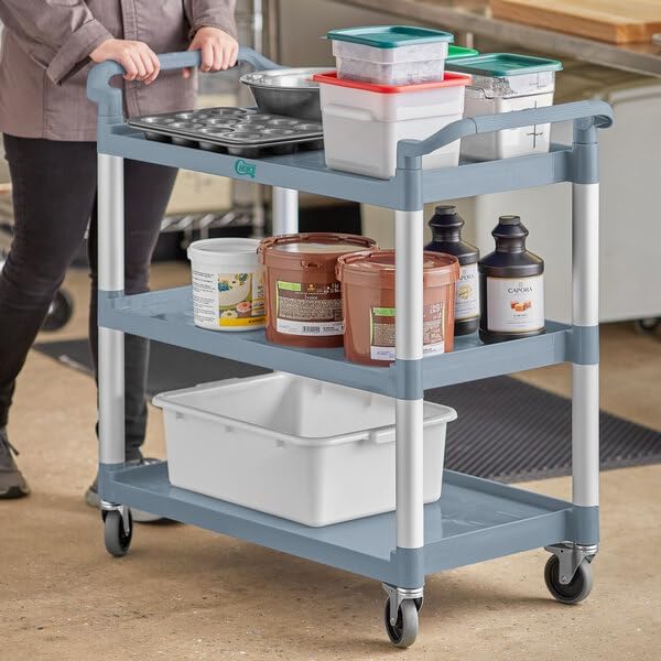 Gray Plastic Utility Cart with 3 Shelves, 42 x 20 Inch, 450 lb Capacity - Image 2