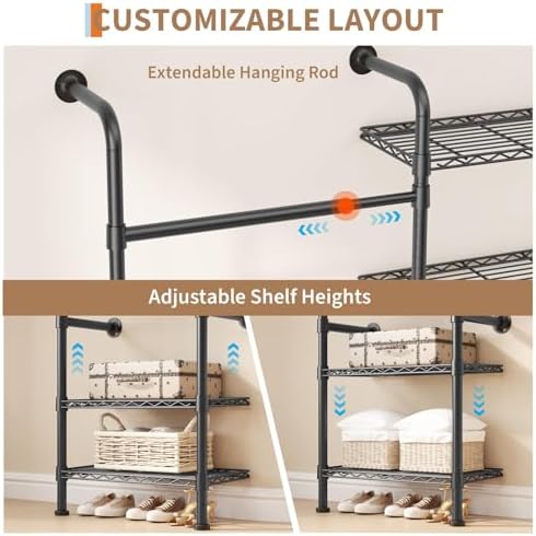 L2 Wall Mounted Corner Industrial Pipe Clothing Rack,400LBS Load - Image 3