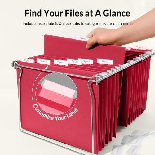 SUNEE Hanging File Folders, 25 Pack Letter Size Hanging File Folders with 1/5-Cut Tabs, Ideal for Home and Office Organization and Papers Classification,Red - Image 2