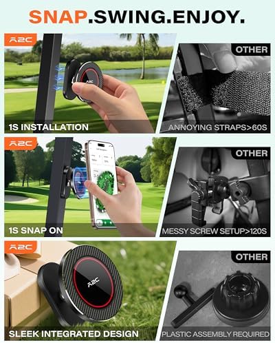 A2C Alloy Magnetic Golf Cart Phone Holder, Golf Accessories for Men, Black - Image 3
