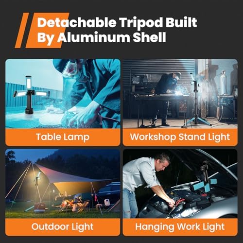 Rechargeable Work Light with Stand, GoGonova Cordless Work Light with Triple LED Lamps, 8AH Battery, 700/1200/2200 Lumen, 4000/6500K Dimmable Camping Light with Detachable Tripod（Blue） - Image 5