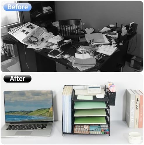 5-Tier Desk Organizer with Drawer and Pen Holder, Black - Image 2
