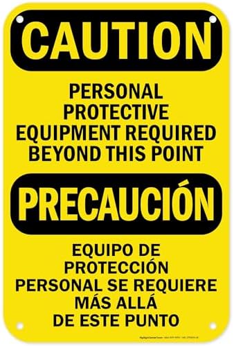 Caution Personal Protective Equipment Required Beyond This Point Bilingual Osha Sign, 12x18 Inches, 55 mil thick HDPS (high density polystyrene), Made in USA by My Sign Center by MySignCenter