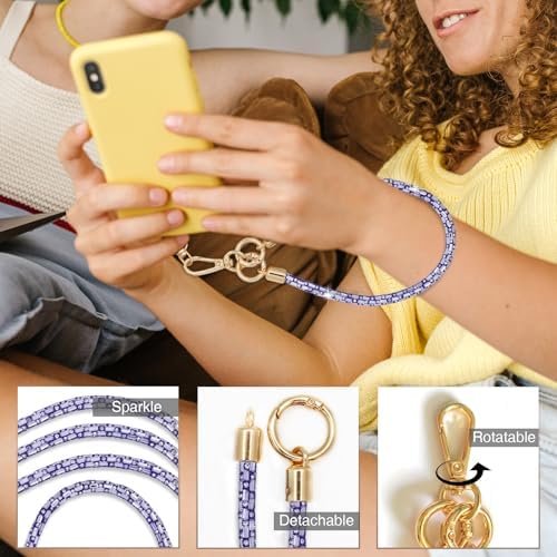 Crystal Phone Strap Crossbody Phone Lanyard Neck, Purple - Image 2