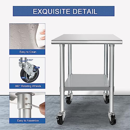 HARDURA Stainless Steel Commercial Table with Wheels 24 x 30 Inches - Image 5