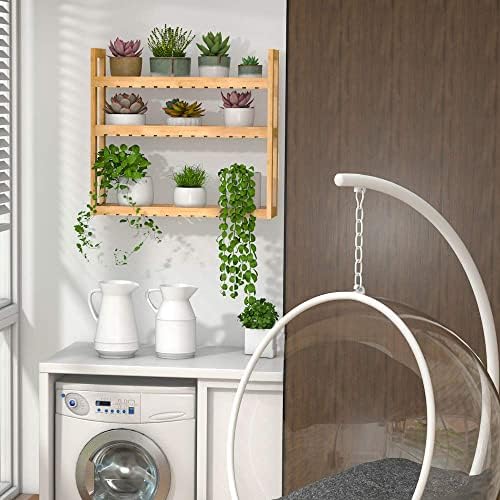 Domax Bathroom Wall Shelf - Over Toilet 3 Tier Storage Rack Adjustable Layer Multifunctional Utility Wall Mounted Towel Shelves Living Room Kitchen (Bamboo-Pack of 2) - Image 6