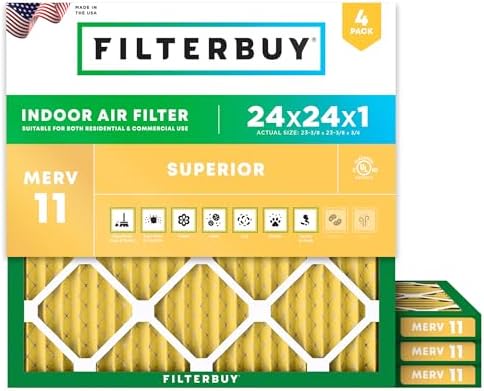 Filterbuy 24x24x1 Air Filter MERV 11 Pet & Allergy Defense (4-Pack) by Filterbuy