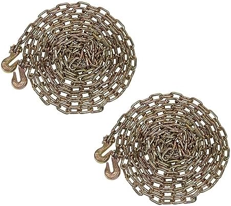 (2 Pack) 1/4" x 20' Transport Binder Chain Grade 70 with Grab Hook - 3150 LBS WLL Transport Binder Tow Chain with Hooks - Towing Equipment - Gold Chromate by MyteeProducts