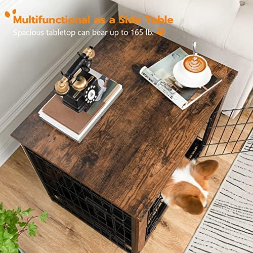 Dog Crate Furniture, 25.5" Small Dog Kennel Indoor, Wooden Cage with Pull-Out Tray, Double Doors Pet House Side End Table for Small/Medium Dogs, Rustic Brown BF642GW03G1 - Image 5