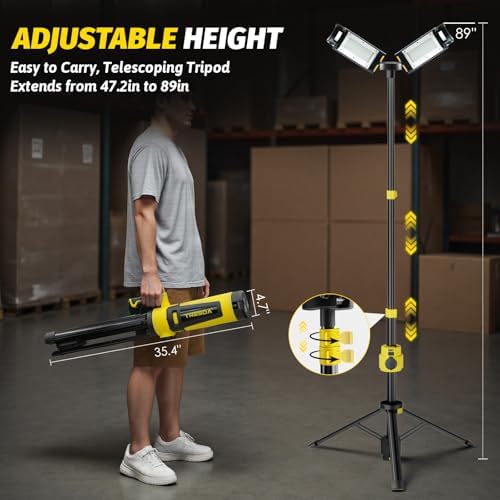 Tresda 12000LM Rechargeable LED Work Light with Telescoping Tripod Stand - Image 4