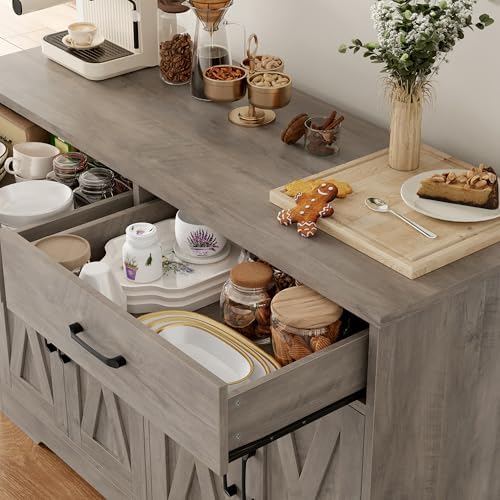 HOSTACK 47" W Kitchen Sideboard Buffet Cabinet with Storage Drawers, Grey - Image 5