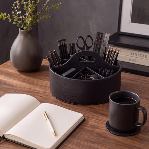Aesthetic PU Leather Rotating Desk Storage Organizer, Black - Image 5