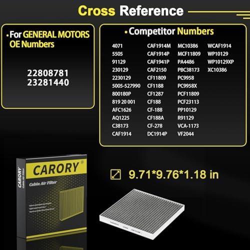 CARORY Cabin Air Filter w/Activated Carbon for Chevy Silverado 1500 2014-2018, Tahoe 2015-2020, Suburban 2015-2020, GMC Sierra 1500 2014-2018, Yukon 2014-2020, Yukon XL 2014-2020, CF809 - Image 4
