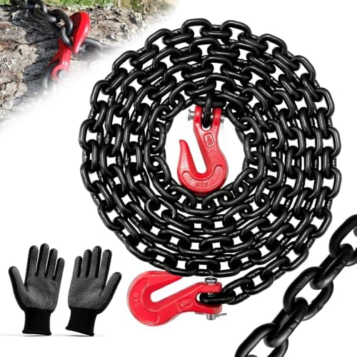 G80 Transport Binder Chain 5/16" x15ft - 4900 lbs WLL Heavy Duty Tow Chain for Trailers & Trucks - G70 Clevis Grab Hooks (Oiled Black) - ASTM A306 Compliant by SENKEYFE