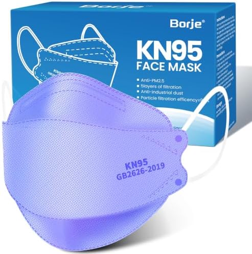 Borje KN95 Face Masks for Adults 50 Pack, 5-Ply Purple Disposable Face Mask Against PM 2.5 Smoke & Dust, Filtration Efficiency 95% by Borje