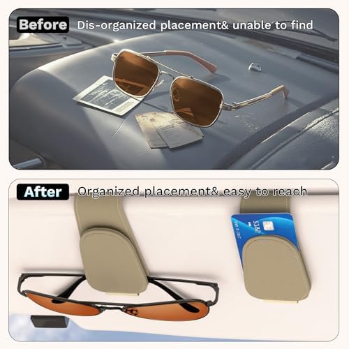 BFXM Car Sunglass Holder, Magnetic Leather Sunglass Holder - Image 2