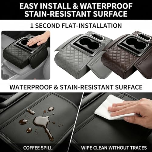 Car Center Console Armrest Pillow, Memory Foam 5 in 1 Armrest Cushion with Tissue Box Holder, Cup Holder Phone Slot & Storage Bags, Universal Middle Console Cover Interior Car Accessories (Black) - Image 6