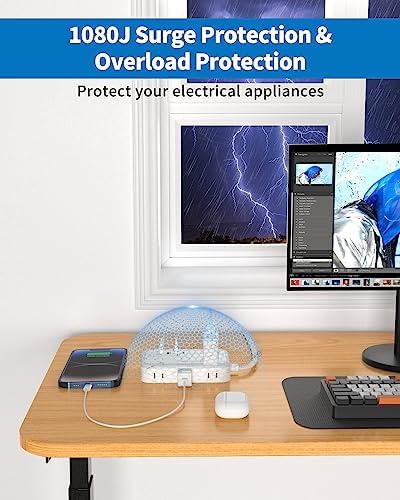 Flat Extension Cord 15 ft, NTONPOWER Surge Protector Power Strip with 6 Widely Outlets 4 USB Ports(2 USB C), Flat Plug, Wall Mounted, Side Outlet Extender for Indoor, Home Office, Dorm Room Essentials - Image 5