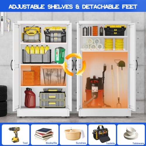 GAIOUS 43.3'' Tall Kitchen Pantry Cabinet, White Metal Storage Cabinet - Image 3