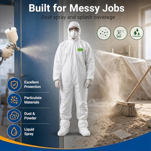 Painting Protective Suit, SMS Full Body Hazmat Suits Coveralls with Hood and Elastic Wrists for Mechanic Work - Image 3