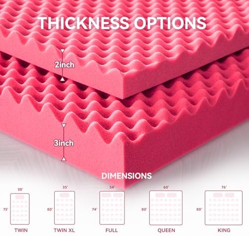 SINWEEK 3 Inch Egg Crate Memory Foam Mattress Topper Twin XL, Twin Extra Long Mattress Pads for College Dorm Room, Pressure Relieve CertiPUR-US Certified, 39x80 Inches, Pink - Image 7