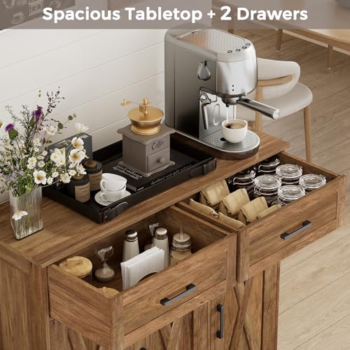 Homhedy Coffee Bar Storage Cabinet with Drawers, Kitchen Buffet Cabinet - Image 5