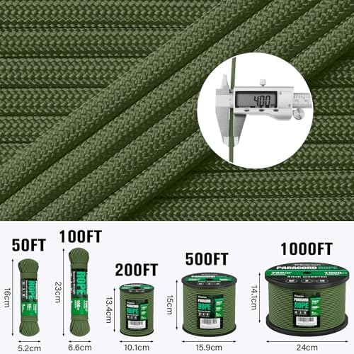 Paracord Rope 750 lb - 500ft 5/32" Parachute Cord 4MM 12-Strand para Cord - Heavy Duty Spool String for Survival,Camping Gear, Survival Bracelet, Clothesline - Army Green - Image 5