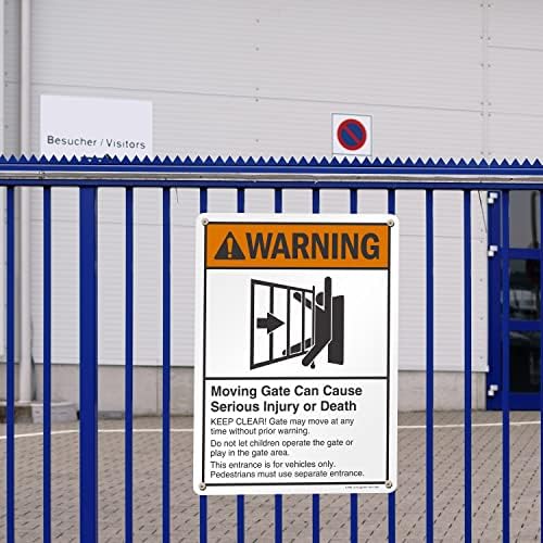 SmartSign 24 x 18 inch “Warning - Moving Gate Can Cause Injury Or Death” Metal Sign, 80 mil Laminated Rustproof Aluminum, Black, White and Orange, Made in USA - Image 3