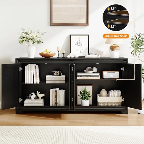ONBRILL 60" Buffet Cabinet with Storage, 4 Doors & Adjustable Shelves Black - Image 3