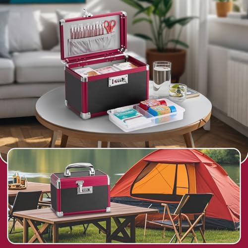 Medicine Lock Box with Combination Lock - 10 x 6 x 6.7 Inches - First Aid Safe Medication Storage Box, Medications and Personal Items, Safe Boxes for Home and Outdoor - Black Red 【No strap】 - Image 6