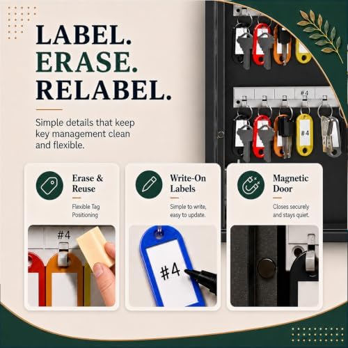 90-Keys Key Lock Box, Wall Mount Steel Key Organizer Cabinet with Key Tag - Image 3