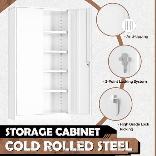 INTERGREAT Metal Lockable Storage Cabinet, 72” H Storage Cabinets with 2 Doors and 4 Adjustable Shelves for Office, Home, Garage, Pantry (Assembly Required, White) - Image 4