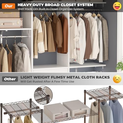 Armocity 5FT Small Closet System with 3 Fabric Drawers, 60 Inches Walk In Closet Organizer System With 3 Adjustable Shelves, Heavy Duty Clothes Rack Built-In Garment Rack, 59" L x 16" W x 71" H, White - Image 3