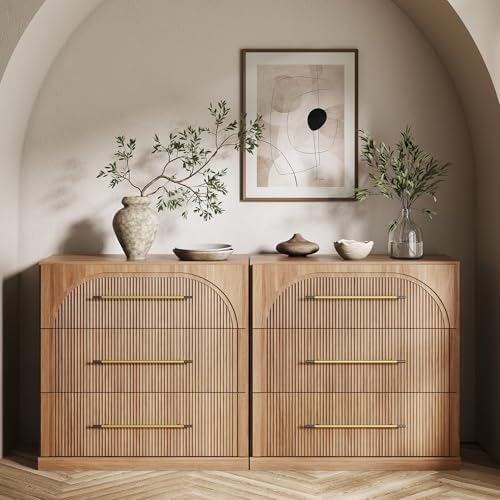 BELLEZE Bookcase with 3 Drawers, Set of 2 Modern Book Shelf with Metal Handle, 65'' Wood Bookshelves for Living Room Office Entryway (Camel) by BELLEZE