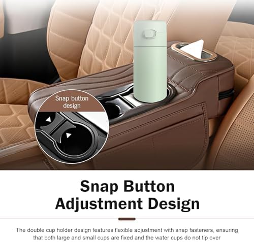 Car Armrest Cushion, Exquisite Embroidered Lines 4-in-1 Car Center Console Organizer Pad with Tissue Box, Cup Holder, 2 Storage Bags, Universal for Most Cars (Coffee) - Image 6