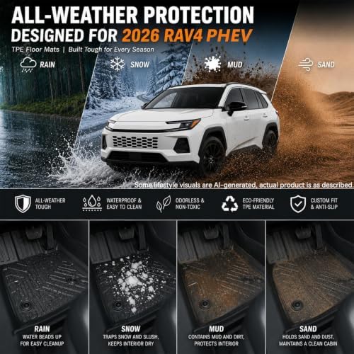 Floor Mats & Cargo Liner for 2026 Toyota RAV4 PHEV(Suitable for Plug-in Hybrid), All Weather TPE Custom Fit Floor Mat Set with Waterproof Anti-Slip Protection,Accessories for 2026 RAV4 PHEV - Image 4