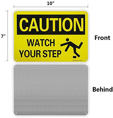 Enjoyist 2-Pack Caution Watch Your Step Sign, 10"x 7" .040 Rust Free Aluminum – Reflective, UV Protected and Weatherproof - Image 2