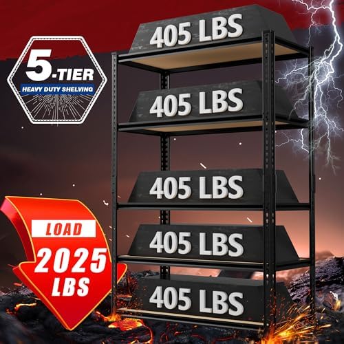 2025LBS Heavy Duty Garage Shelving 5-Tier Garage Storage Shelves - Image 4