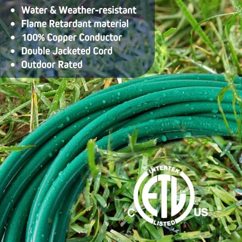 50FT Green Outdoor Extension Cord 6 Outlets Plugs with Waterproof Cover - Image 5
