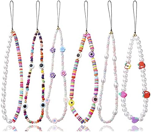 6PCS Beaded Phone Charms Strap Fruit Star Faux Pearl Rainbow Beads Phone Chains Beaded Lanyard for Camera Key Wallet Valentines Day Gifts for Her Women by Taouzi
