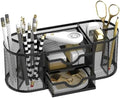 SUPEASY Mesh Desk Organizer, Pen Holder for Desk with 2 Drawers, Black by SUPEASY