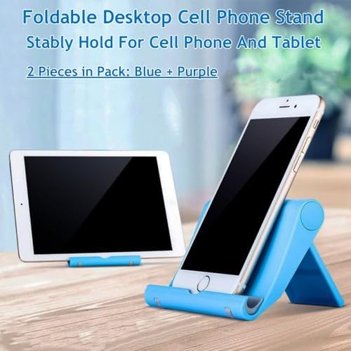 Portable Adjustable Cell Phone Stand, 2 Pack, Universal Fit for Desktop, Tablet, Compatible with Most Phones & Devices (Purple+Blue) - Image 2