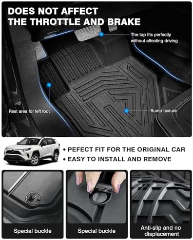 Powerty Floor Mats Cargo Liner for 2019-2025 Toyota RAV4 All Weather 3D TPE Anti-Slip Car Protection, 1st & 2nd Row Set with Rear Cargo Mat Accessories - Image 4