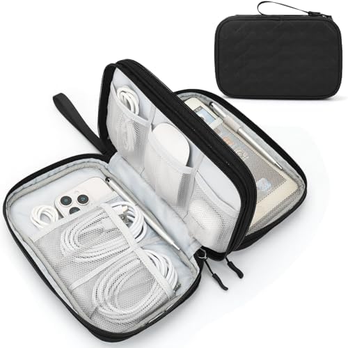 FYY Electronic Organizer, Travel Tech Pouch Bag, Large, Black Quilted by FYY