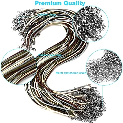 100 Pcs Leather Necklace Cord with Clasps, Rope Necklace String, 5 Colors Necklace Cords for Pendants, 19.7" Premium Necklace Chains for Jewelry Making Supplies, 2mm Waxed Necklace Bracelet Cord DHOOZ - Image 4