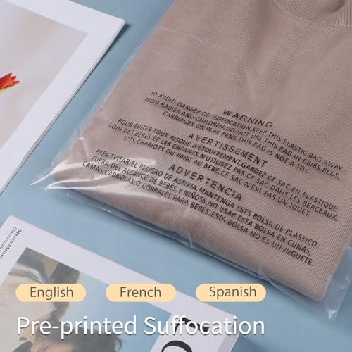 POLYSELLS 100 Count 10x13” Clear Poly Bags with Suffocation Warning Self-Sealing Plastic Bags for Shipping, Retail Packaging, T-Shirts & Clothing - Permanent Adhesive - Image 4
