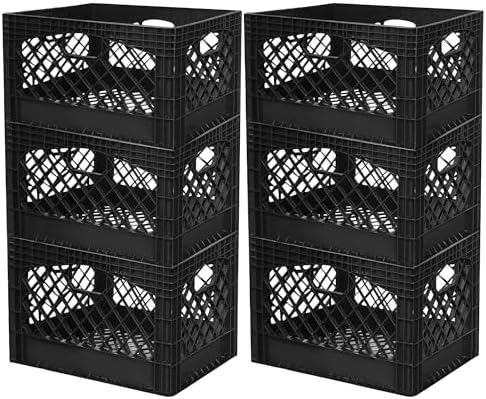 Juggernaut 6 Pack 24 Quart Storage Crate, Milk Crate Plastic Basket by JuggernautStorage